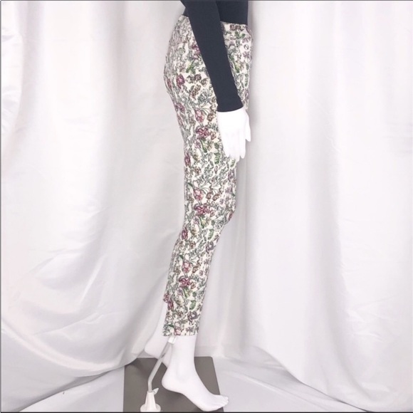 L’Agence Cream Floral Print Margot Skinny Cropped Jeans Sz25 Zip Fly ButtonClose - Picture 14 of 16